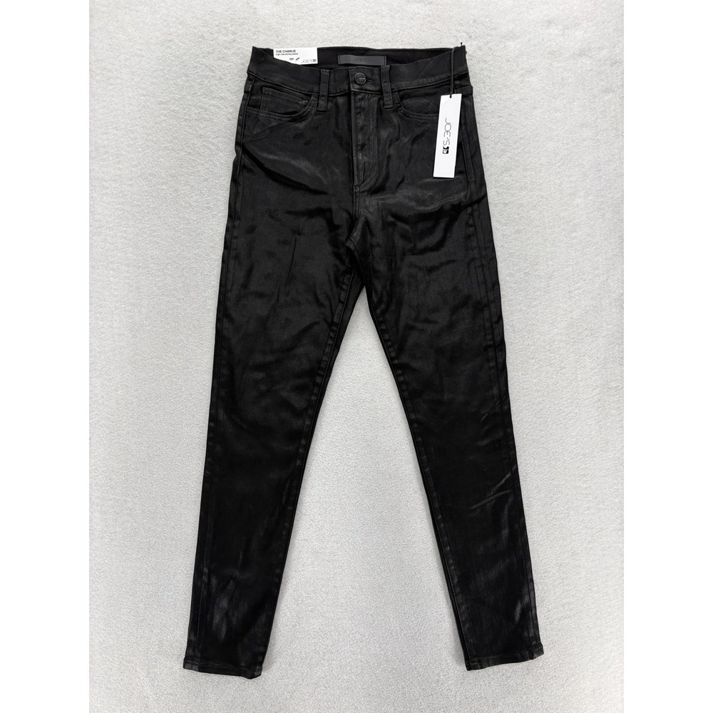 Joes Jeans The Charlie High Rise Skinny Ankle Jeans Womens 26 Black Coated Denim